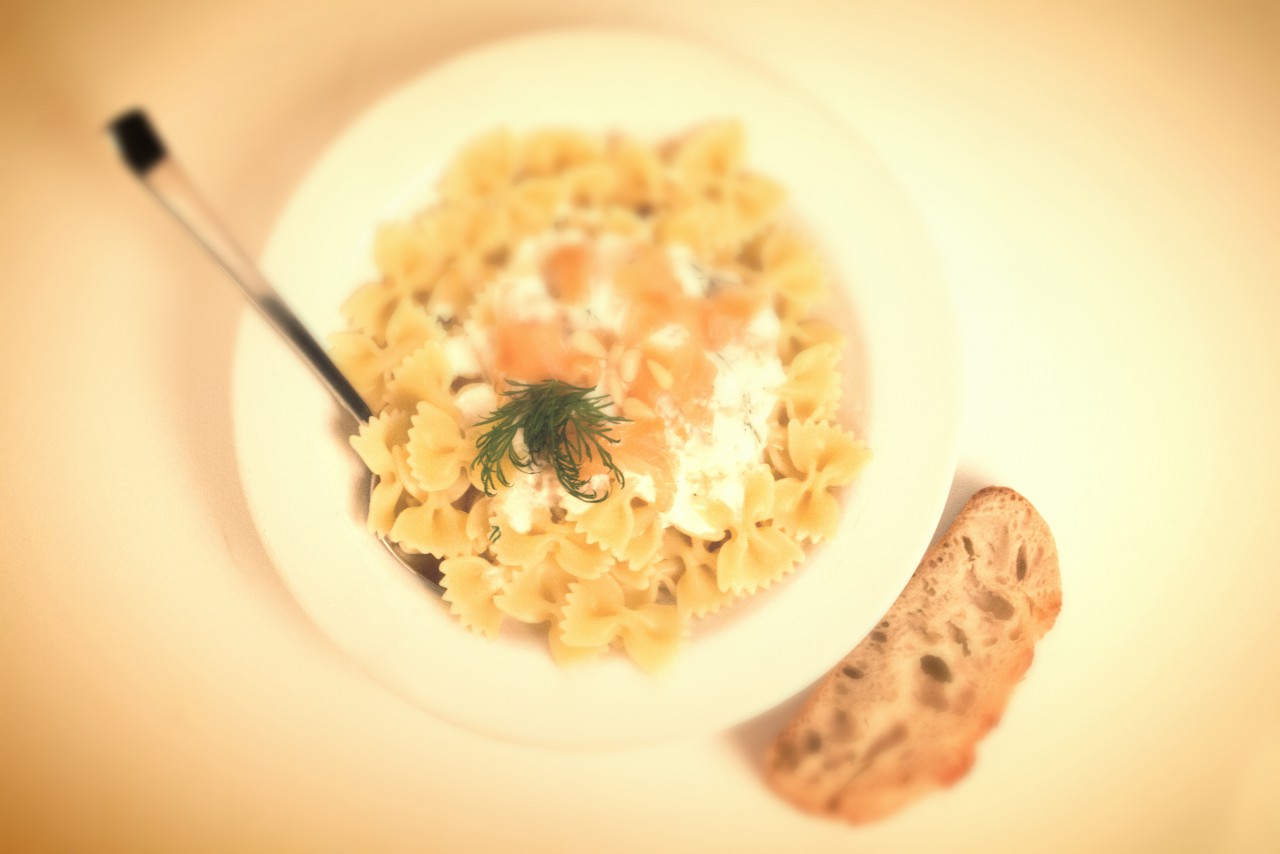 Der Hauptgang: Pasta mit Lachs-Meerrettich-Soße.